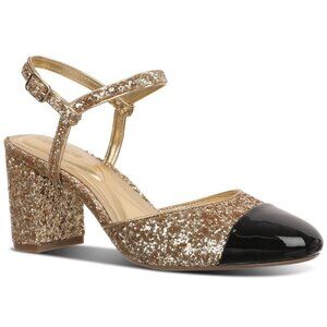 69$ On 34th Dotti Capped Toe Buckled Ankle Strap Heel Pumps Size 8 US Gold